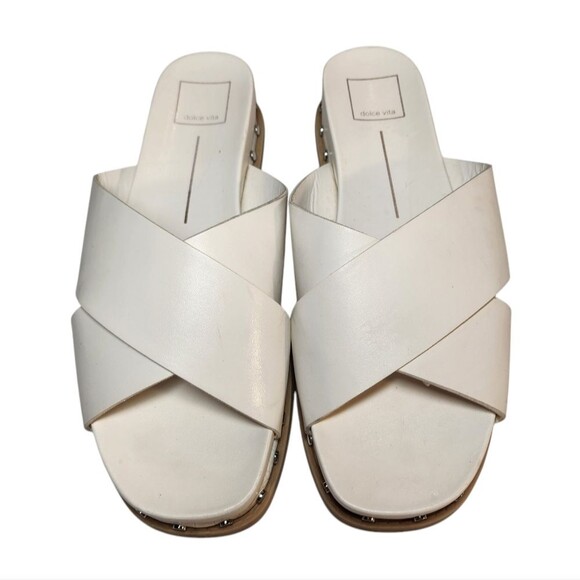 Dolce Vita Gracy Platform Sandal Slip On Slides White Leather Silver Studded 9.5 - Picture 7 of 11